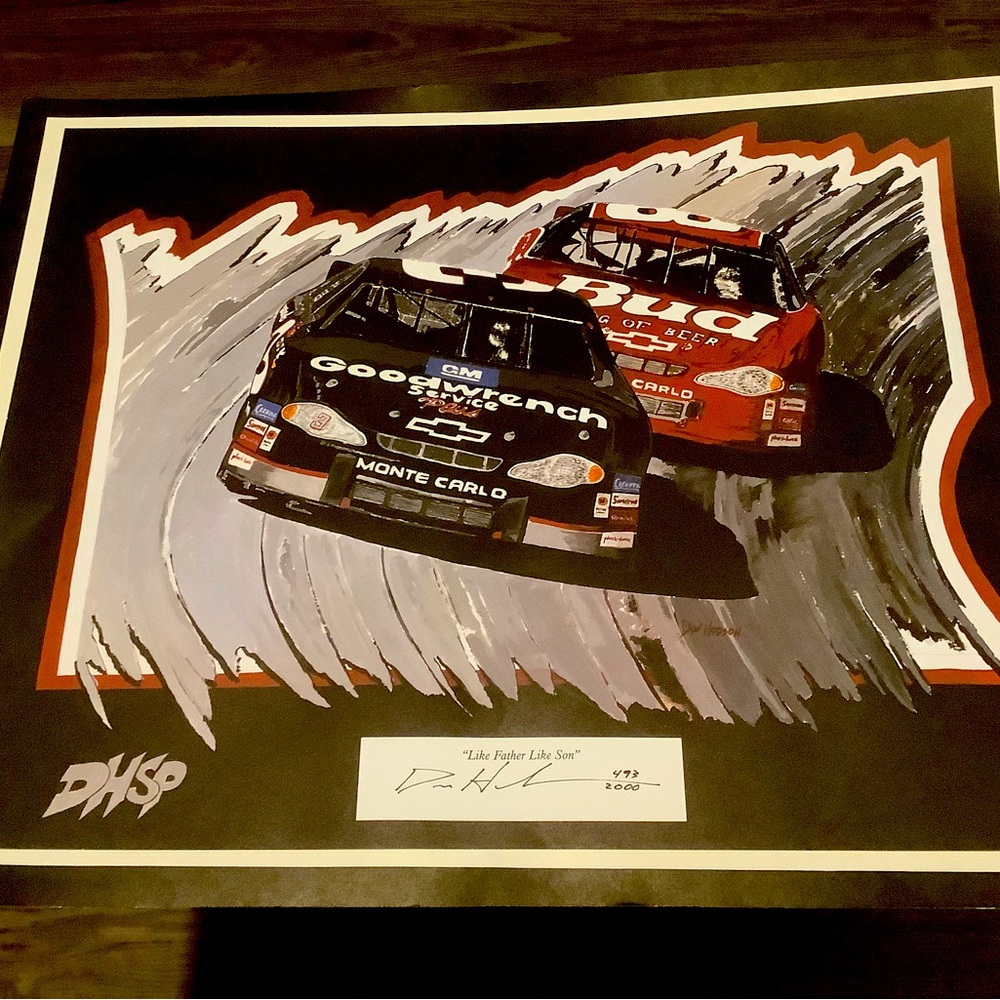 Dale Earnhardt Sr & Jr hand drawn print.